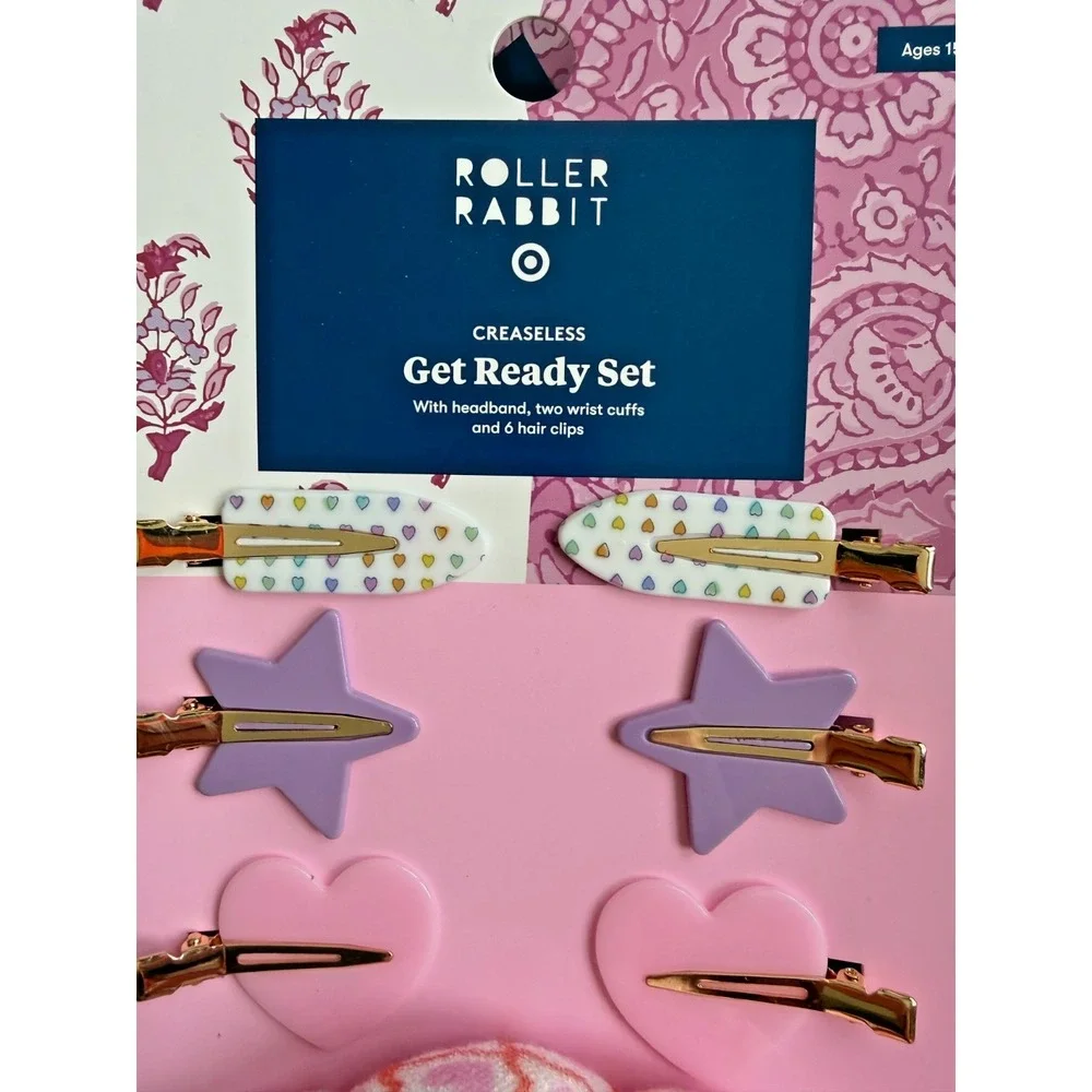 Roller Rabbit x Target Geo Hearts Headband Hair Clips Scrunchies Set‎ Pink NWT
